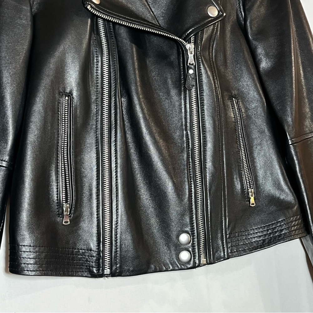 Paige Genuine Leather Moto Jacket Black Cropped Biker Size S Minimal Chic Edgey - Picture 4 of 13